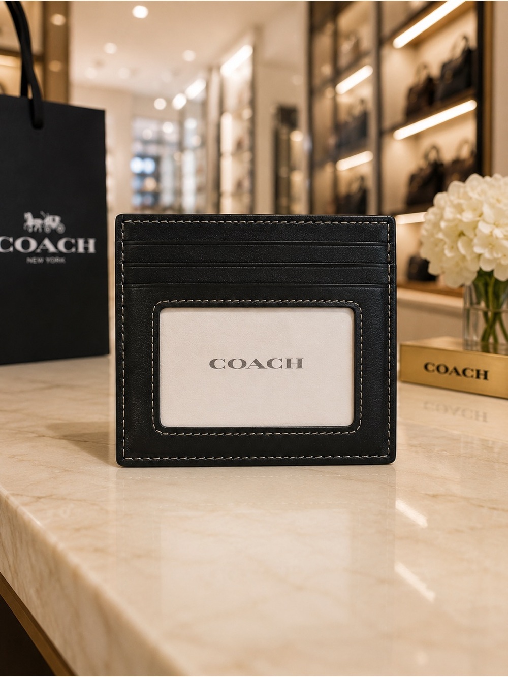 Coach Denim and Black Leather Card Holder  NWT - Picture 2 of 2